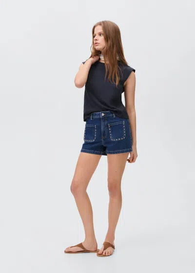 Mango Teen Denim Shorts With Studs Dark Blue