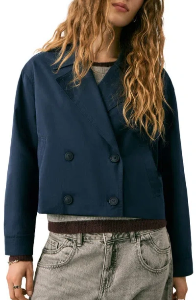 Mango Teen Double Breasted Crop Jacket In Blue