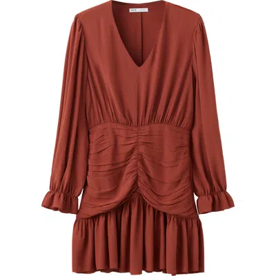 Mango Teen Draped Panel Chiffon Dress In Brown