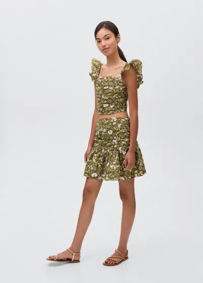 Mango Teen Draped Printed Skirt Olive Green
