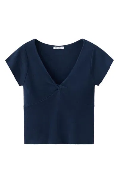 Mango Teen Draped V-neck Knit Top In Blue