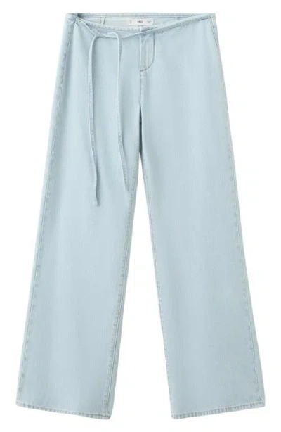 Mango Teen Drawstring Wide Leg Jeans In Blue