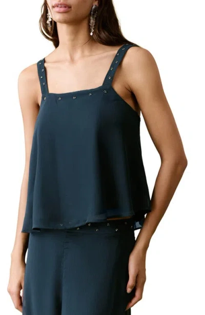 Mango Teen Embellished Square Neck Camisole In Blue