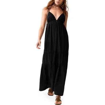 Mango Teen Cotton Crochet Overlay Bodice Maxi Sundress In Black