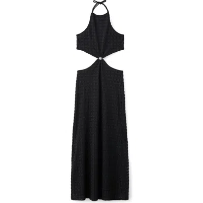 Mango Teen Embroidered Cutout Halter Maxi Dress In Black