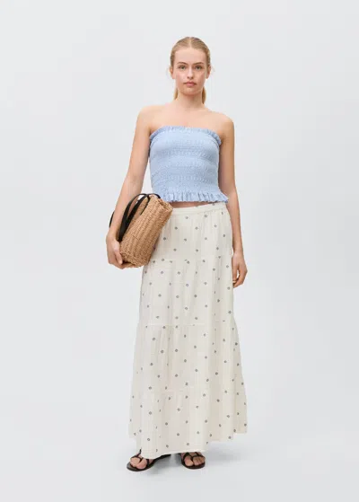 Mango Teen Embroidered Flared Skirt Off White