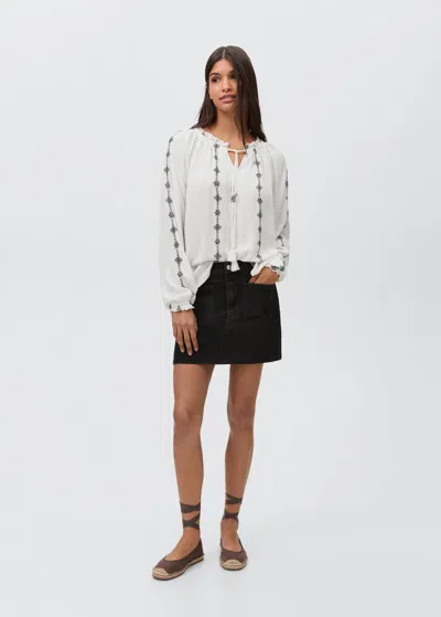 Mango Teen Embroidered Oversized Blouse Off White