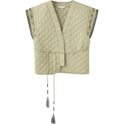Mango Teen Embroidered Quilted Vest In Green