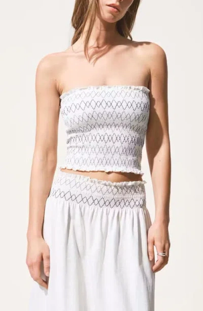 Mango Teen Embroidered Smocked Waist Cotton Maxi Skirt In White