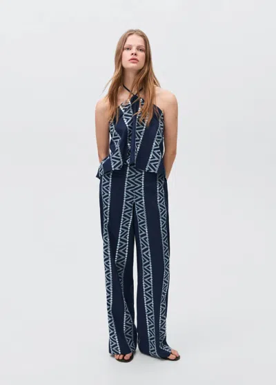Mango Teen Embroidered Straight-fit Trousers Navy