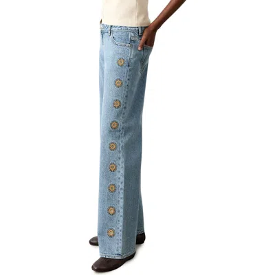 Mango Teen Embroidered Straight Leg Nonstretch Jeans In Blue