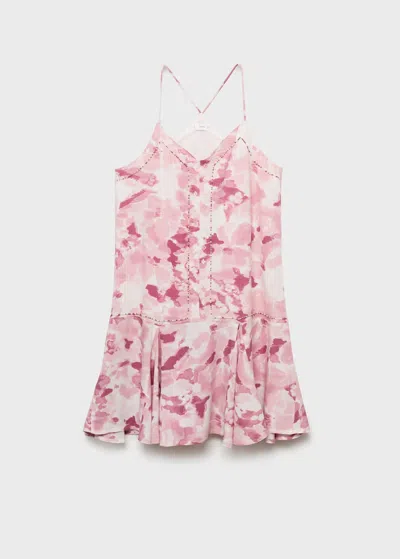 Mango Teen Embroidered Tie-dye Dress Pale Pink