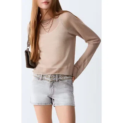 Mango Teen Embroidered Waist Denim Mini Shorts In Gray