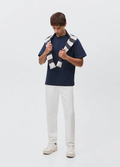 Mango Teen Knit Cotton T-shirt Dark Navy