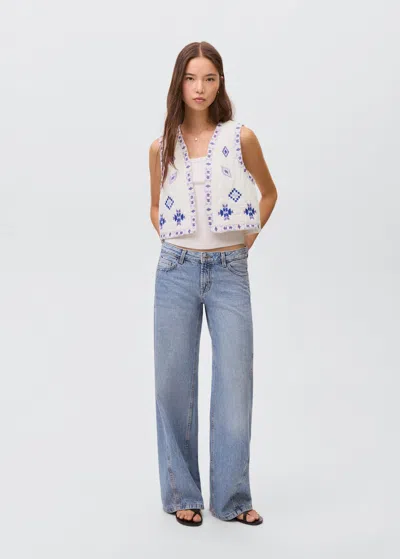 Mango Teen Ethnic Embroidered Waistcoat Off White