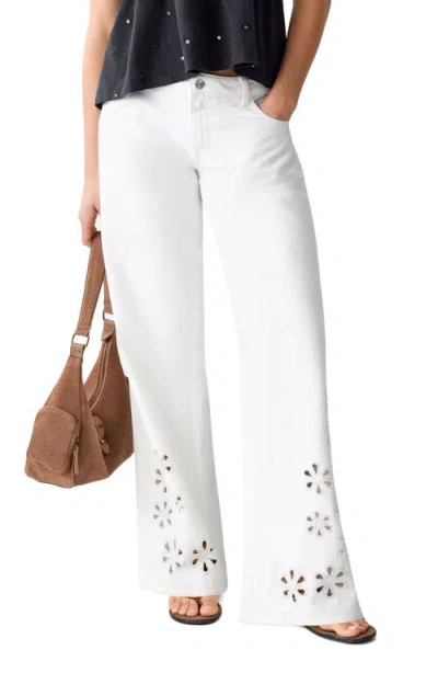 Mango Teen Eyelet Hem Wide Leg Jeans In White