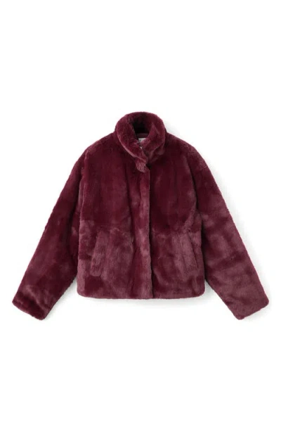 Mango Teen Faux Fur Coat In Burgundy