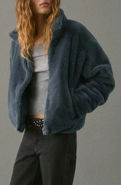 Mango Teen Faux Fur Coat In Blue