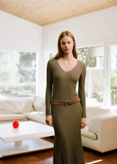 Mango Teen Flared Long Dress Khaki