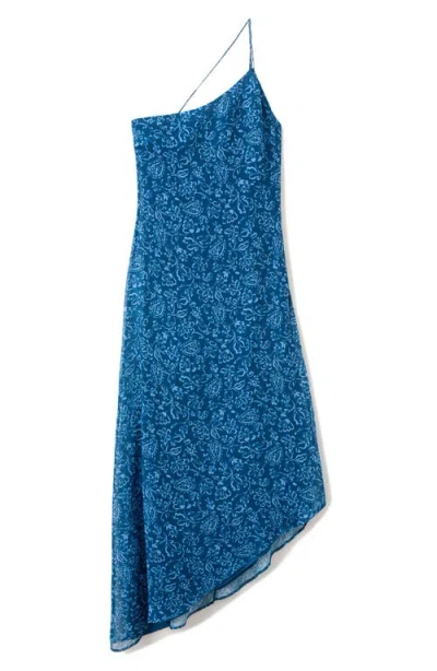 Mango Teen Floral Asymmetric Chiffon Dress In Blue