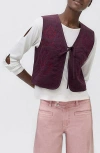 Mango Teen Floral Embroidered Cotton Vest In Purple
