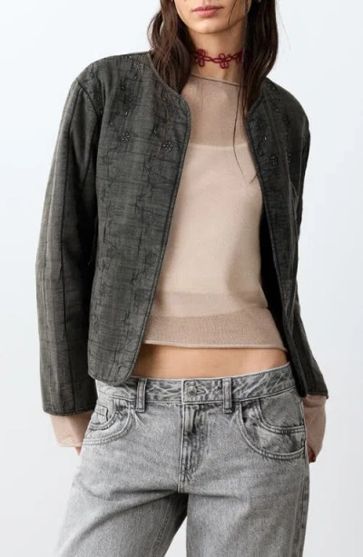 Mango Teen Floral Embroidered Jacket In Black
