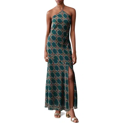 Mango Teen Floral Halter Maxi Dress In Blue