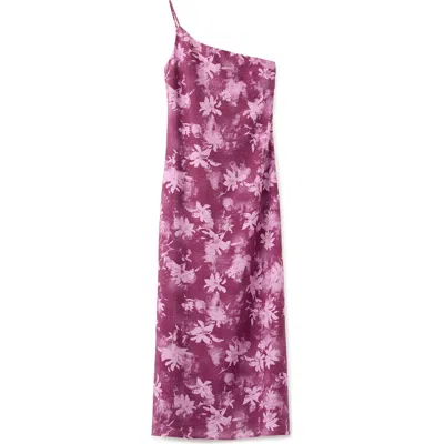 Mango Teen Floral One-shoulder Column Gown In Pink