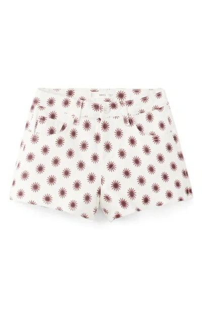 Mango Teen Floral Print Denim Shorts In White