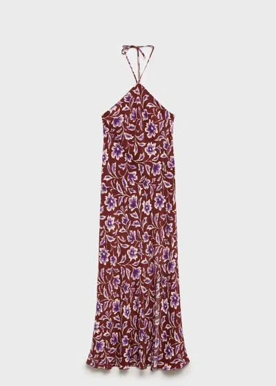 Mango Teen Floral Print Halter Dress Brown