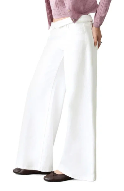 Mango Teen Foldover Low Rise Wide Leg Jeans In White