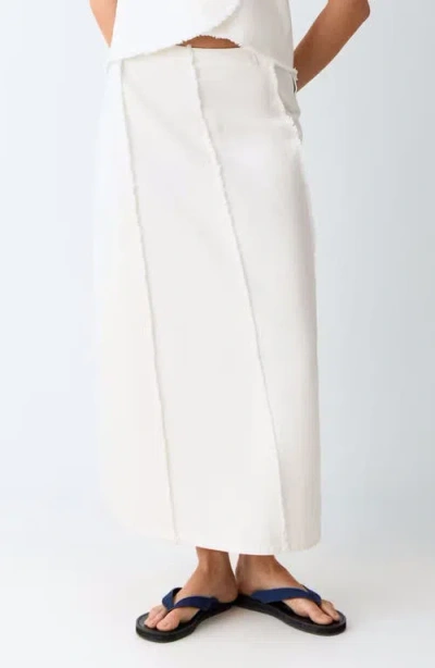 Mango Teen Fray Detail Maxi Skirt In White