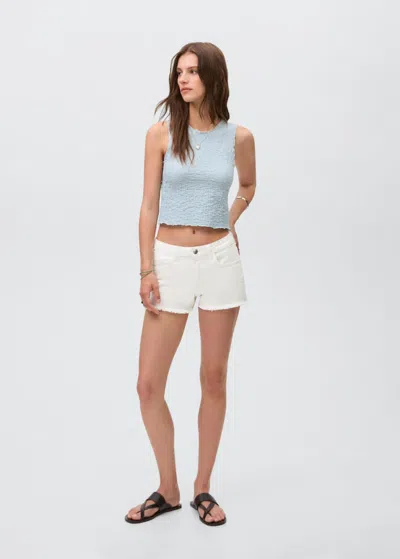 Mango Teen Frayed Low-rise Shorts Off White