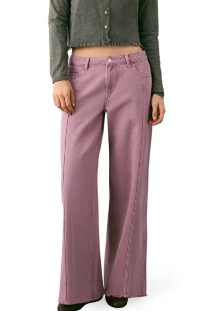 Mango Teen Frayed Seamed Low Rise Wide Leg Jeans In Pink