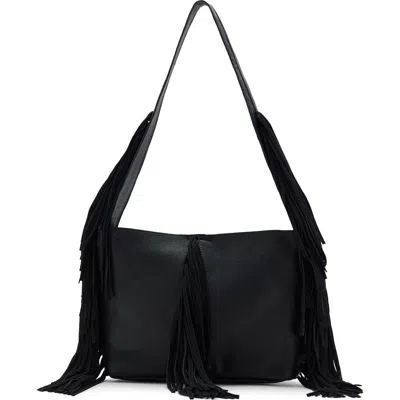 Mango Teen Fringe Leather Shoulder Bag In Black