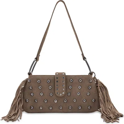 Mango Teen Fringed Leather Shoulder Bag In Brown