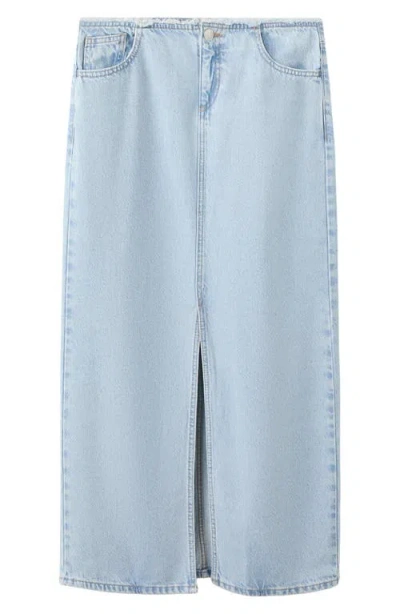 Mango Teen Front Slit Denim Midi Skirt In Blue