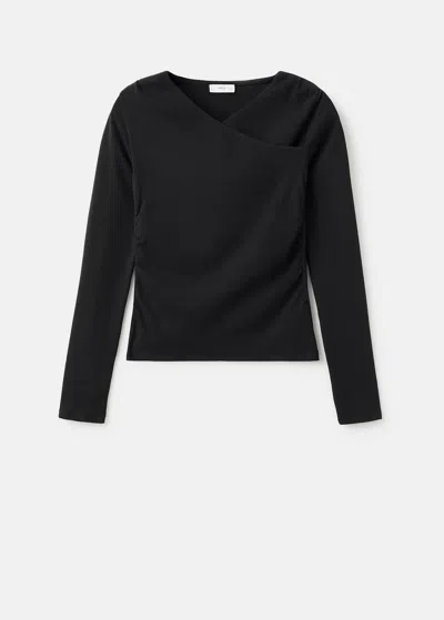 Mango Teen Gathered Cotton T-shirt Black