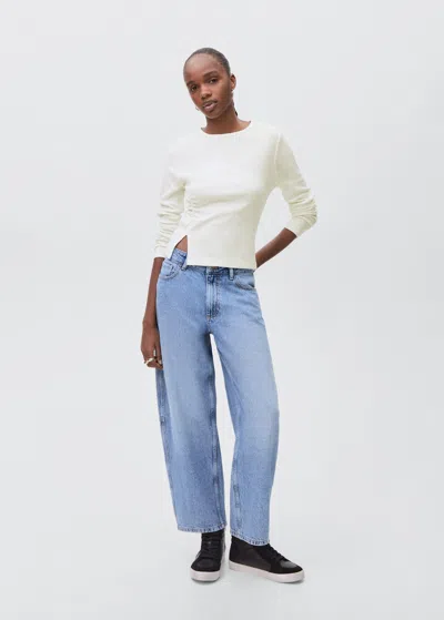 Mango Teen Gathered Cotton T-shirt Off White