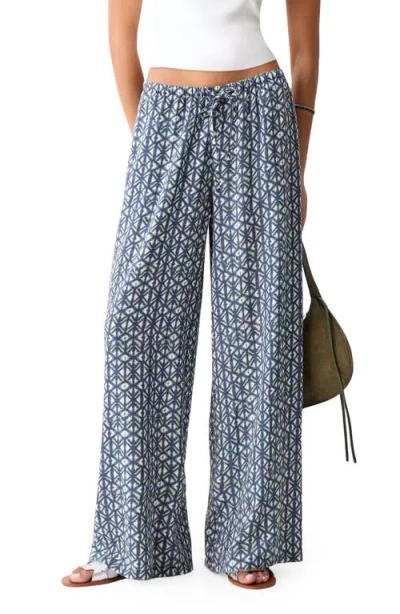 Mango Teen Geo Print Wide Leg Pants In Blue