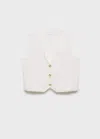 Mango Teen Linen-blend Waistcoat Off White In Blanc Cassé