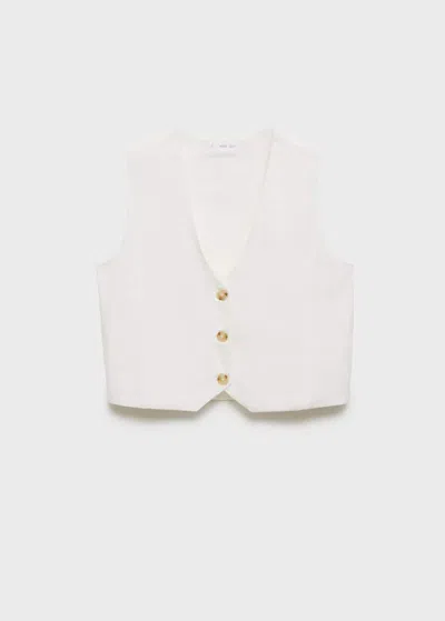Mango Teen Linen-blend Waistcoat Off White In Blanc Cassé