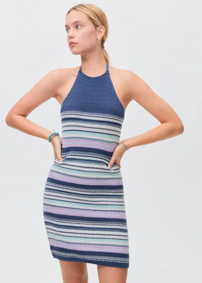 Mango Teen Halter-neck Crochet Dress Navy