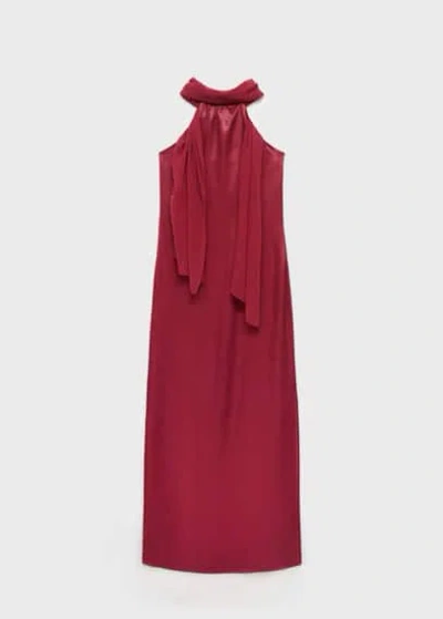 Mango Teen Halter Neck Dress Maroon In Grenat