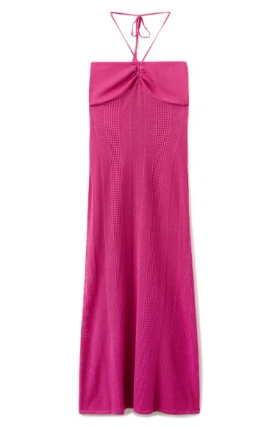Mango Teen Halter Neck Knit Dress In Pink