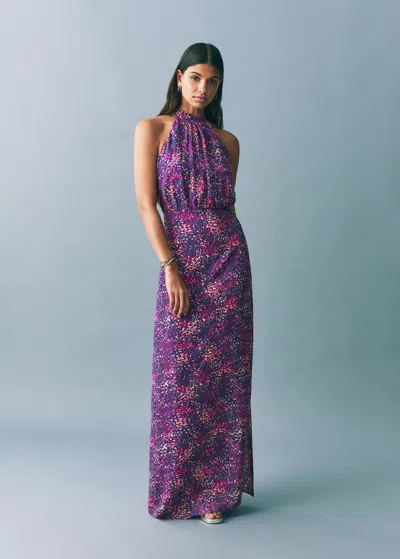 Mango Teen Halter-neck Printed Dress Purple