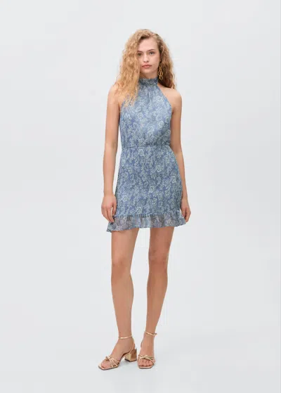 Mango Teen Halter Neck Printed Dress Sky Blue
