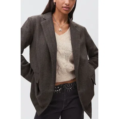 Mango Teen Herringbone Stripe Blazer In Black