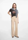 Mango Teen High Waist Straight Jeans Beige In Beige