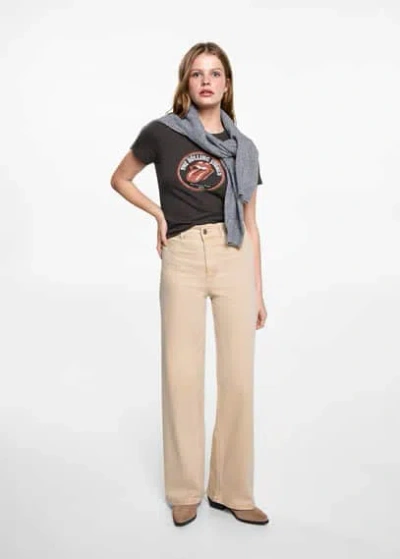 Mango Teen High Waist Straight Jeans Beige